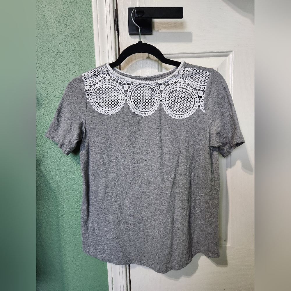 Loft Gray Top with Lace Detail